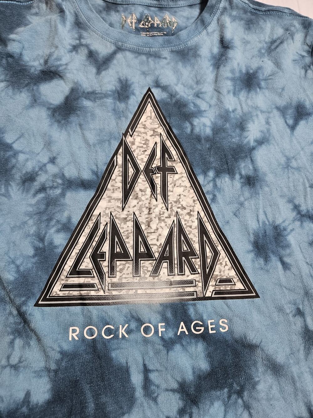 Def Leppard Rock of Ages Men’s Large Blue Tie Dye T Shirt 2022 Band Tee